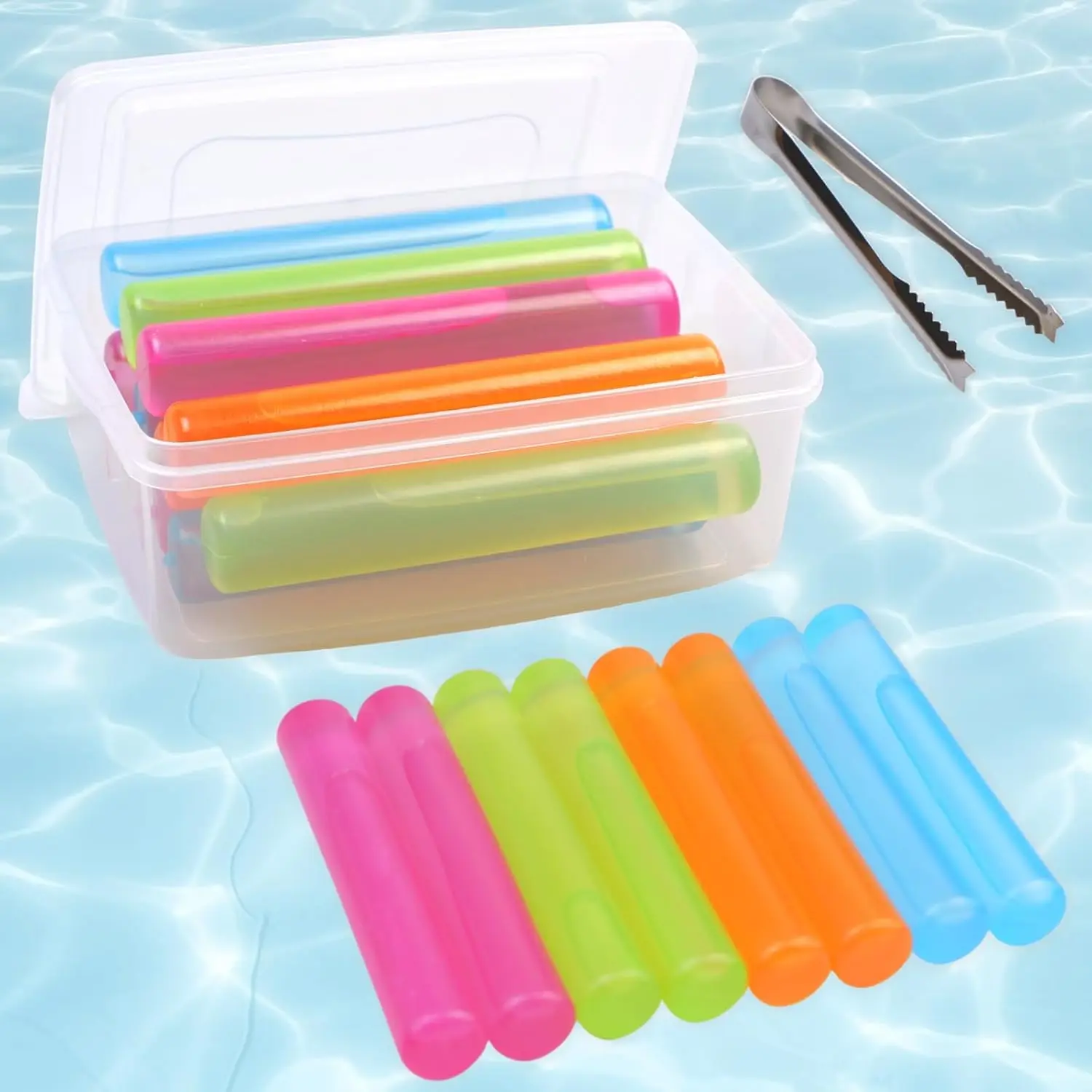 8 Pack Reusable Ice Cubes with Lid & Bin, BPA Free Plastic Ice Sticks for Drinks, Whiskey, Vodka, Coffee