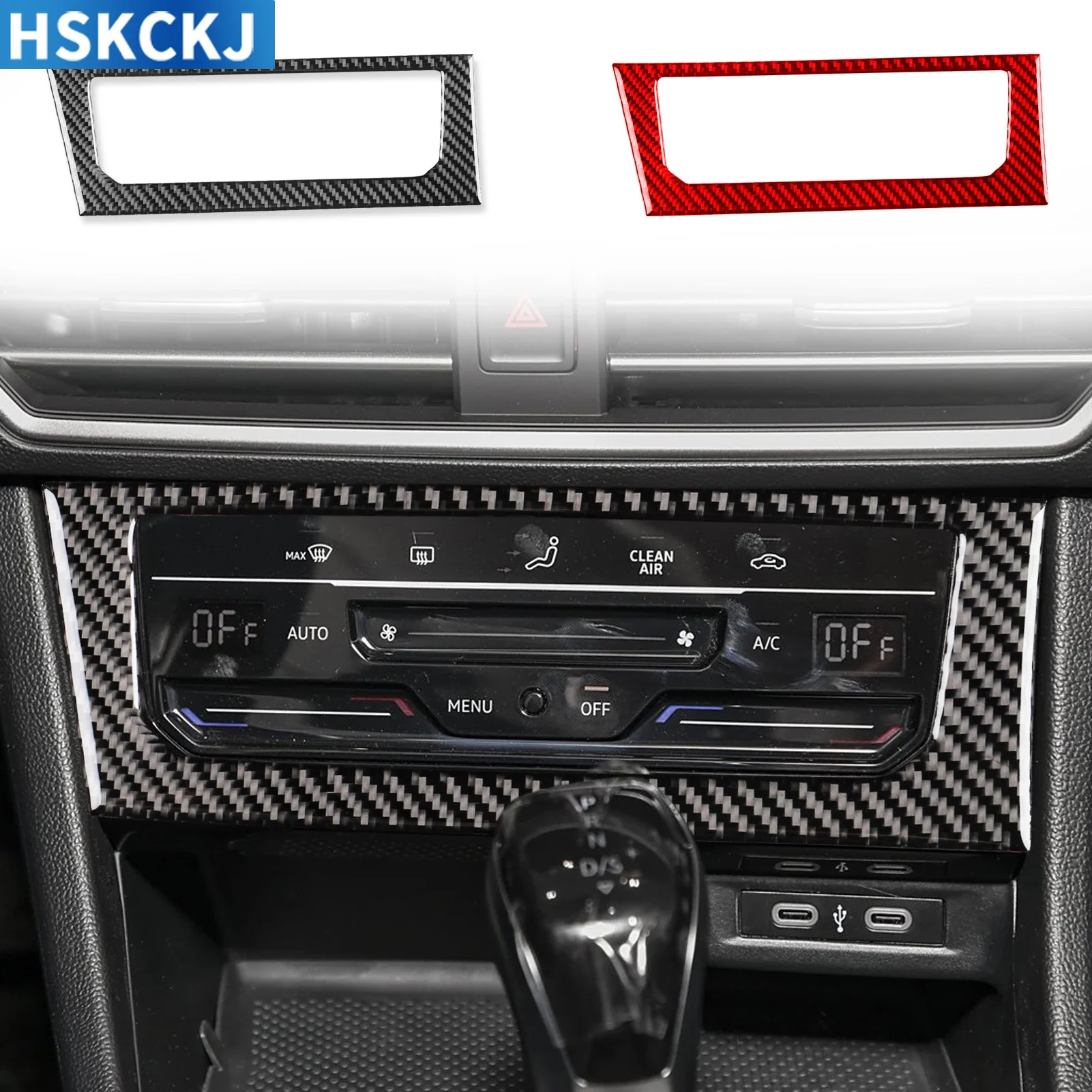 

For Volkswagen VW Sagitar 2019—2023 LHD Real Carbon Fiber Central AC Button Panel Cover Trim Sticker Interior Decal Accessories