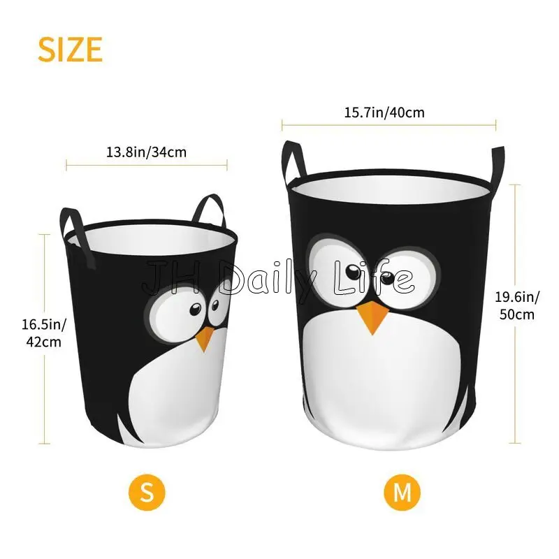 Cute Penguins Round Laundry Hamper Large Storage Basket Toys Clothes Organizer Bin for Home Bathroom Bedroom Dorm Nursery Decor