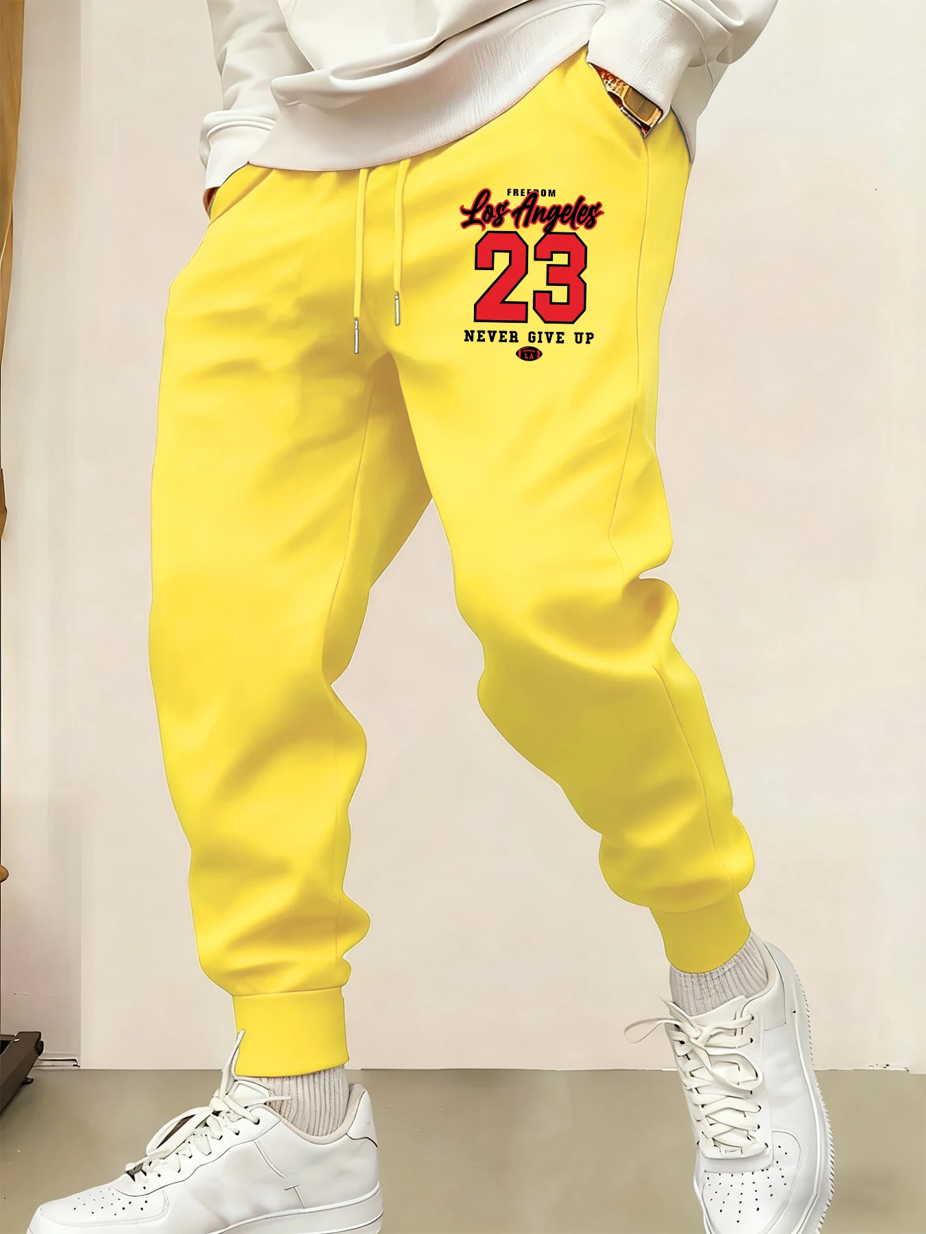 

Freedom Never Give Up Pattern Casual Fashionable Men Long Pants Versatile Loose Trousers With Drawstring Pockets Sweatpants Male