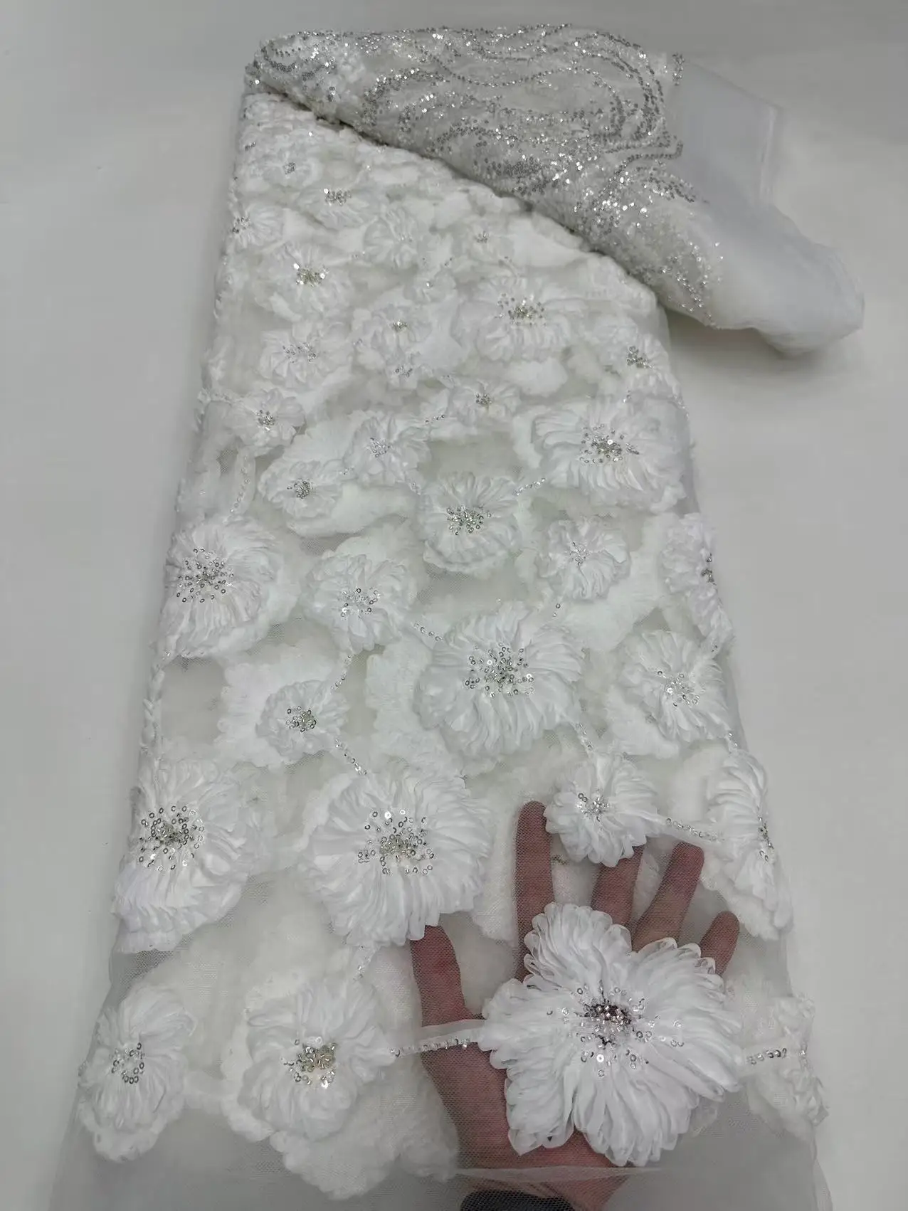 2026 Kain Tulle Putih Lembut Berkualitas Unggul Populer Mewah dengan Renda Batu untuk Gaun Pengantin Elegan NN9568_z