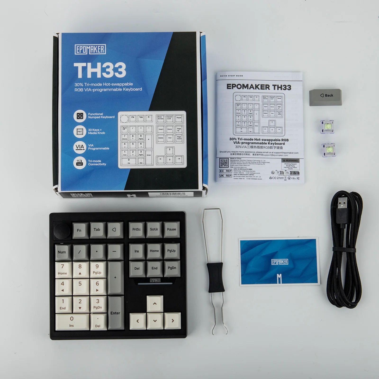EPOMAKER TH33 QMK/VIA テンキー ホットスワップ ガスケット 有線/BT