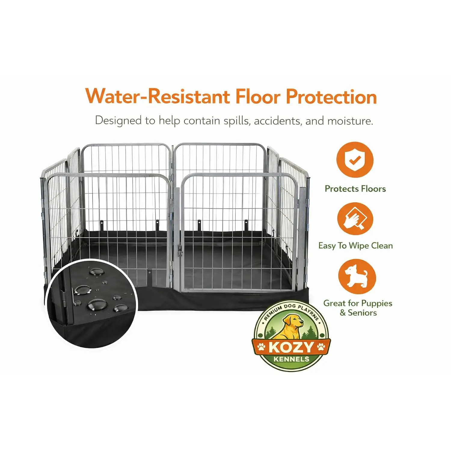 40 Inch 8 Panel Metal Dog Playpen With Bottom Cover, Indoor Outdoor Pet Kennel For Medium Large Dogs Home Yard RV, Customized