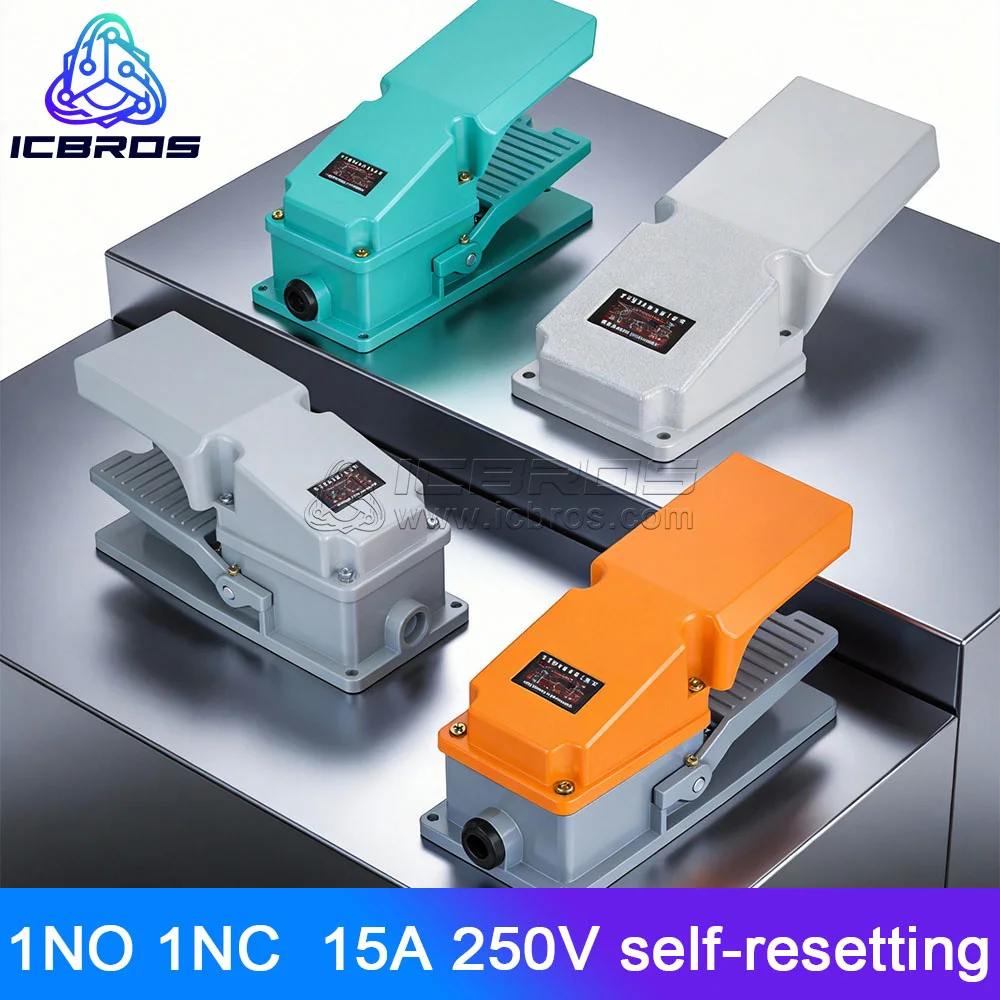 LT4 TFS-302 Foot Switch Machine LT-4 Switch Aluminum Case Treadle Pedal Silver Contact Current Voltage 15A 250V Grey Yellow