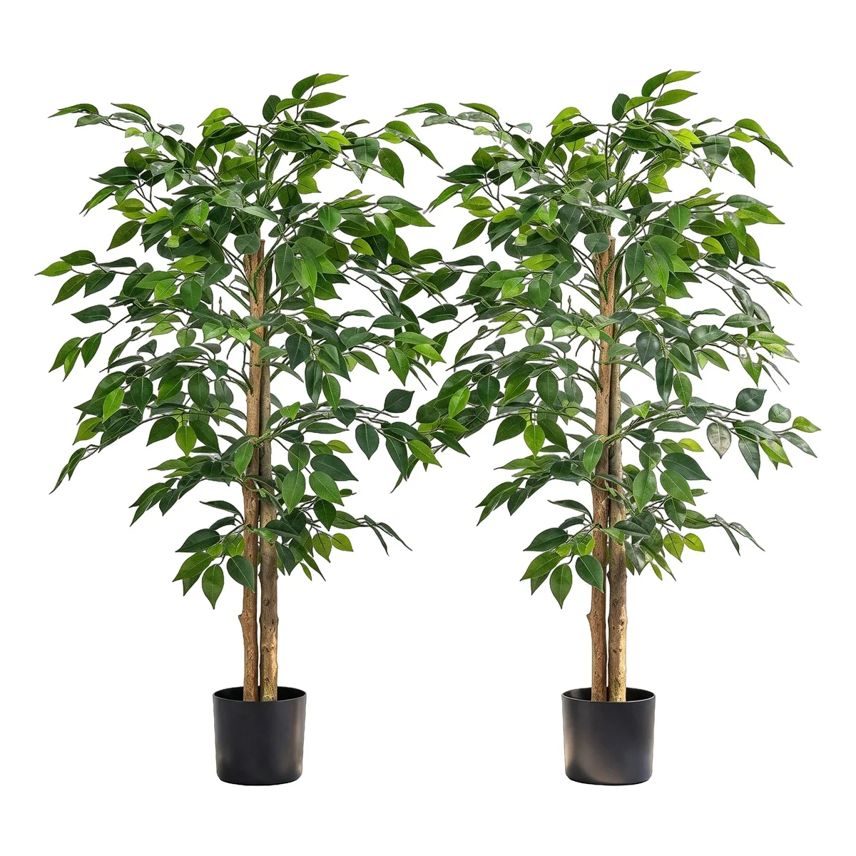 Artificial Ficus Tree 122cm Set of 2 Faux Fiddle Leaf Fig Lifelike Broad Leaves with Planter Indoor Outdoor Home Office Decor