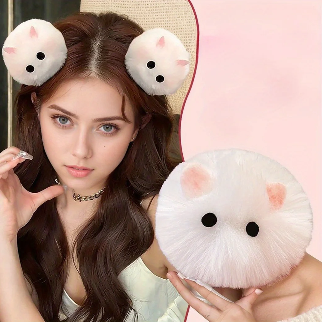 

Fluffy Bunny Hair Clips - 2PCS Cute Rabbit Ear Headbands with Soft Faux Fur, Winter Warm Hair Accessories for Girls