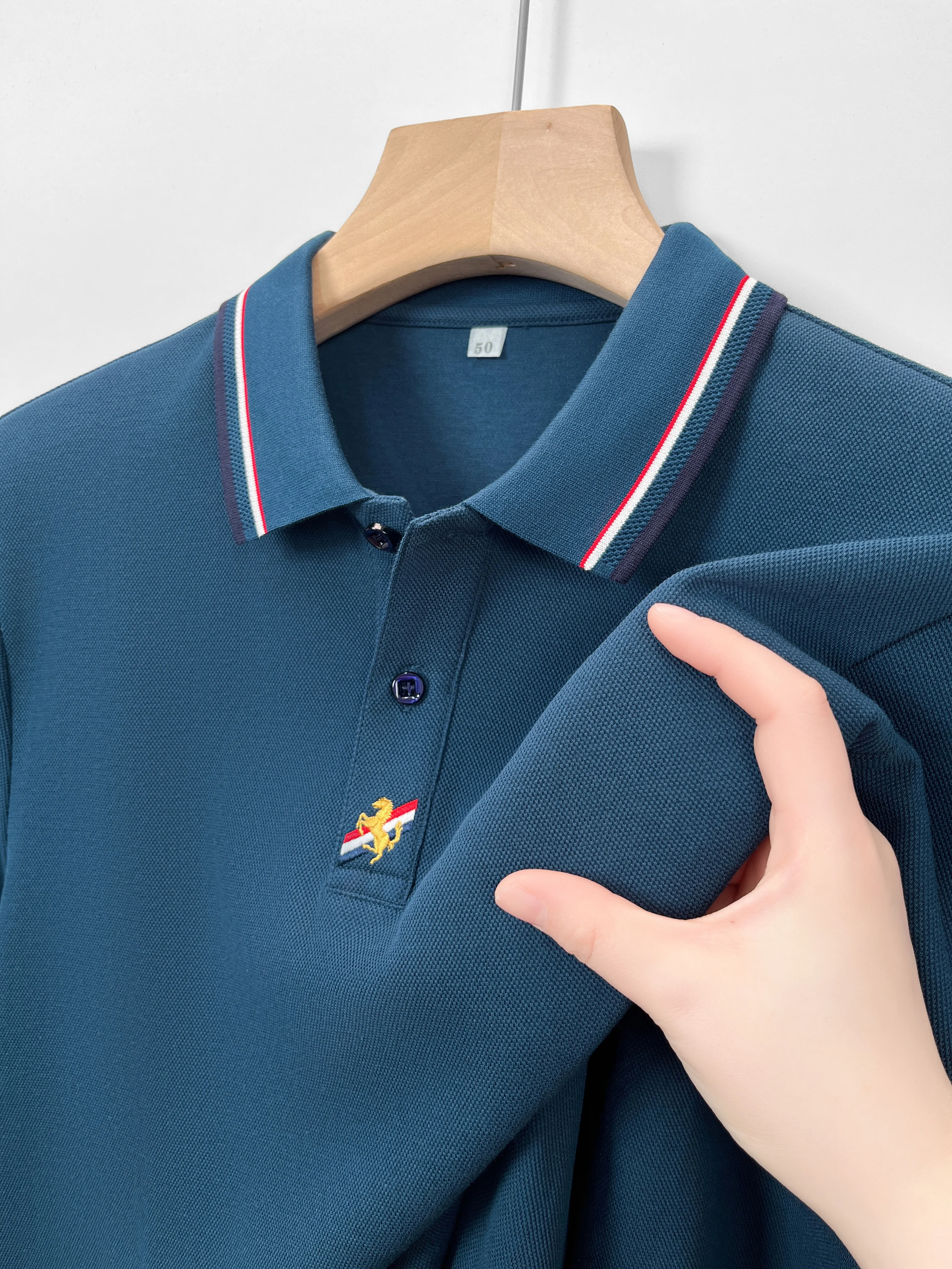 

100% pure cotton long sleeve men's polo shirt autumn new item custom embroidery soft anti pilling fabric casual business T-shirt