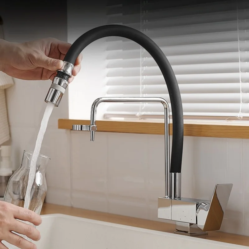 Kitchen Faucet Sink All-Copper Faucet Hot and Cold Internal Opening Window Folding Hose Universal Rotation Household