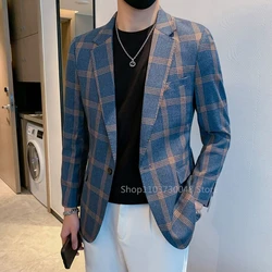 High Quality Fashion with Handsome British Style Plaid Business Men's Notch Lapel Suit Coat Casual Mens Blazer S-6XL Jacket