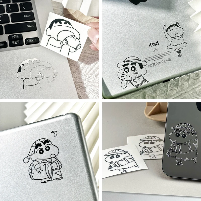 6pcs Crayon Shin-chan Sticker Cartoon Anime 3D Stereoscopy Metal Stickers DIY Phone Tablet Laptop Headphone Decorative Decals