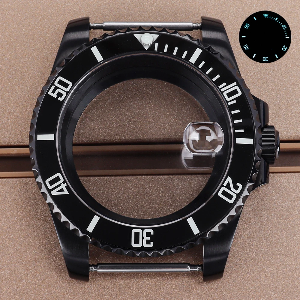 

40mm Stainless Steel Watch Case C3 Luminous Bezel Sapphire Glass For SUB NH35 NH36 NH38/34 Miyota8215 ETA2824 Watch Accessories
