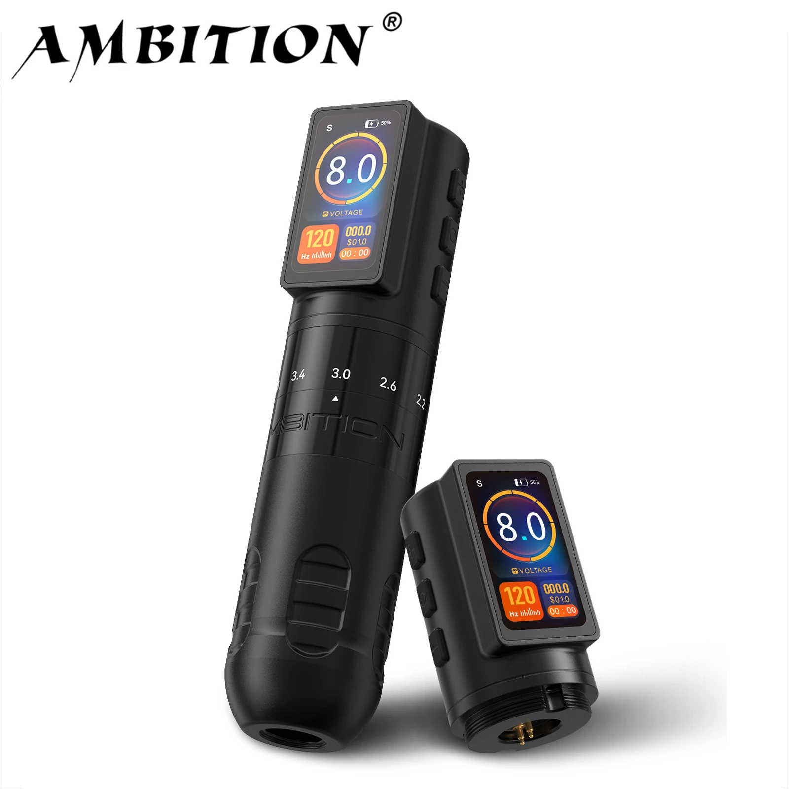 

Беспроводная тату-машинка Ambition Paco, регулируемый ход 2,2-4,2 мм, бессердечный двигатель, 2000 мАч, вращающаяся аккумуляторная ручка для татуировщика