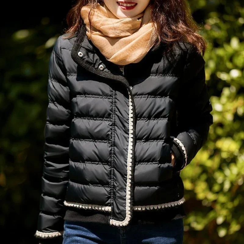 Duck Down Short Patchwork Women\'s Jacket Quilted Padded Black Thick Padding Cropped Female Coats in Promotion Winter Luxury Cold