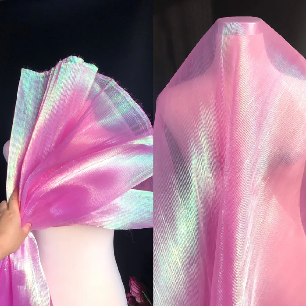 

100x150cm Organza Fabric Pleated Mermaid Fairy Designer Cloth Straighten Colorful Apparel Sewing Fabrics