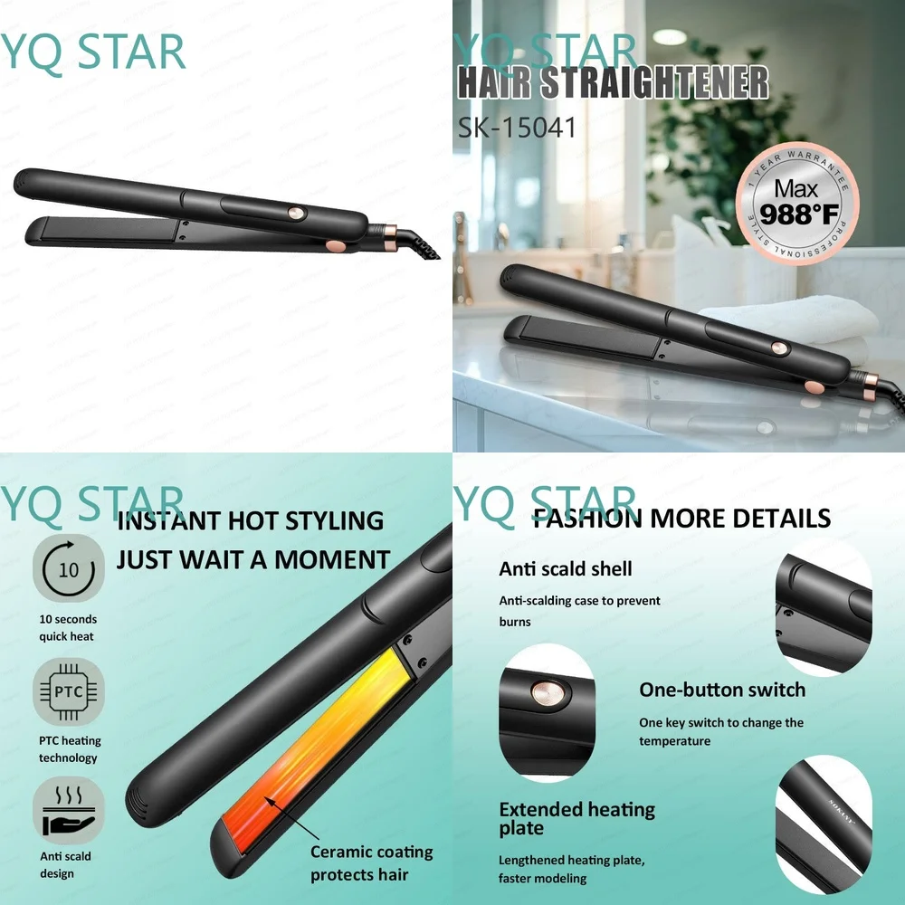 15041 Hair Straightener for  Hair Types 2 in 1 Flat Iron Clip Styler for Home Salon Use Professional Ceramic Titanium