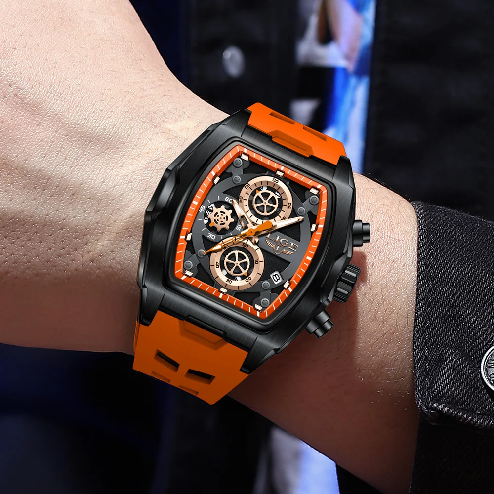 LIGE Hot Sale Fashion Men Quartz Watches Luxury Brand Resin case Sport Watches For Men Waterproof Chronograph Auto Date Clock