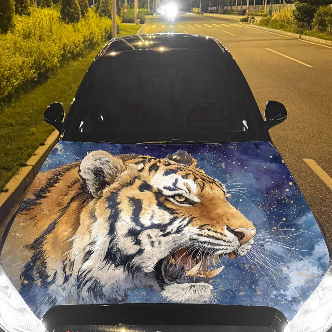 Autocollants de voiture tigre avec un superbe, cosmique, sur le thème et dynamique, autocollant de fond d'expression pour capot de voiture, auto-adhésif imperméable