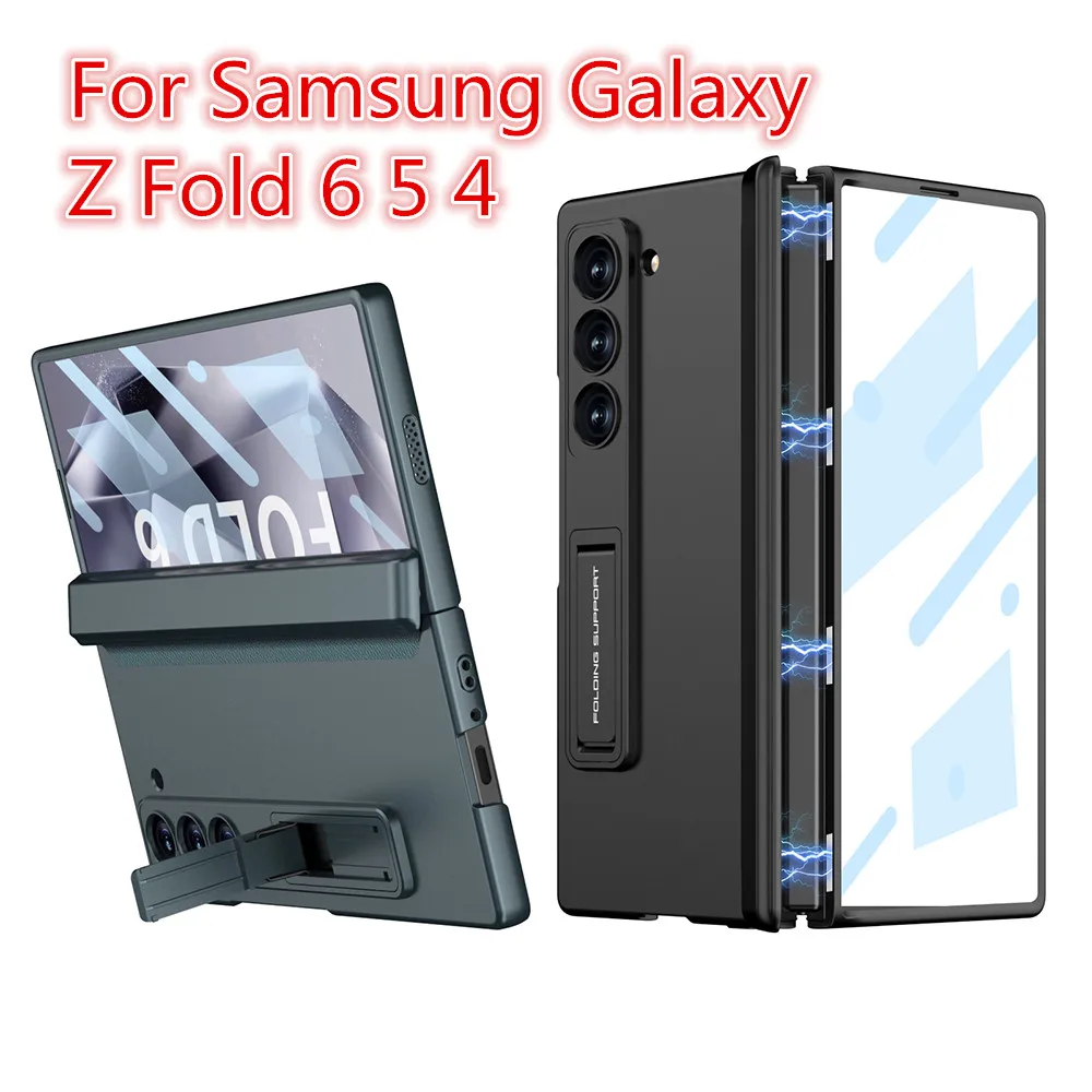 GKK Magnetic Hinge Armor Holder Case For Samsung Galaxy Z Fold 6 5 4 Stand Matte Hard PC Cover For Samsung Z Fold 5 Fold6 Case