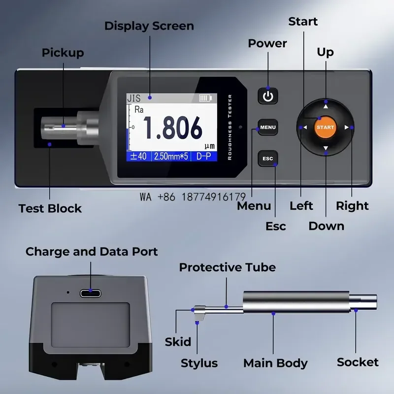 wmwmnu High Precision Surface Roughness Tester Meter 0.001μm Measuring Instrument Surface Profilometer Measuring Support