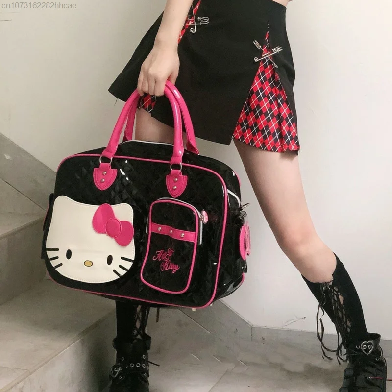 Sanrio Hello Kitty Side Bags For Women Large Travel Black Pink Ladies Hand Bag Japanese Y2k Kawaii Bags For Girls Fashion Tote