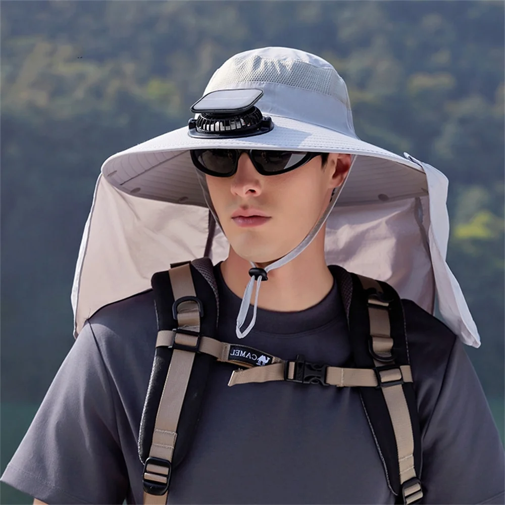 

Fishing Hat With Fan Wide Brim Solar Fans Outdoor Breathable Fishing Hat Fast Drying Sun for Men