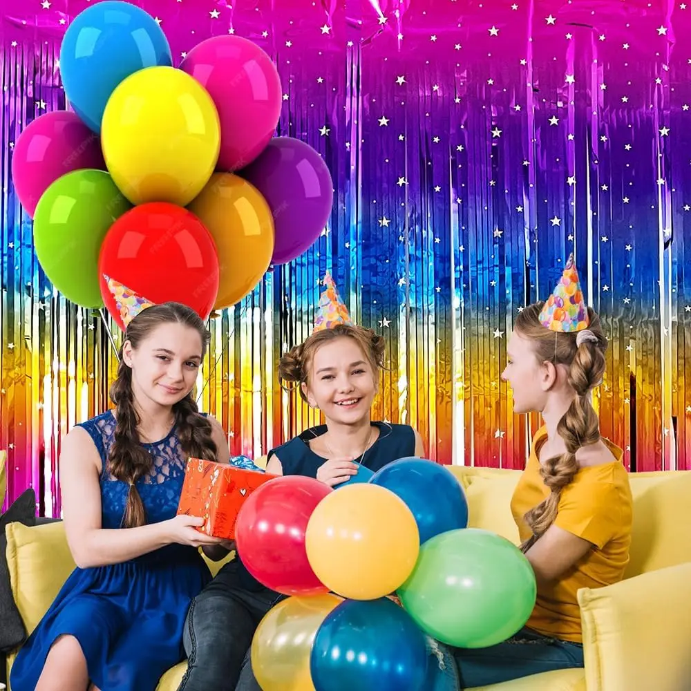 Funkelnder Regenbogen-Farbverlauf, Lametta-Folie, Fransen-Vorhang, Hintergrund, verdickter Glitzer-Regenbogen für Geburtstags-Disco-Party-Dekoration im 80er- und 90er-Jahre-Stil – Detail 3