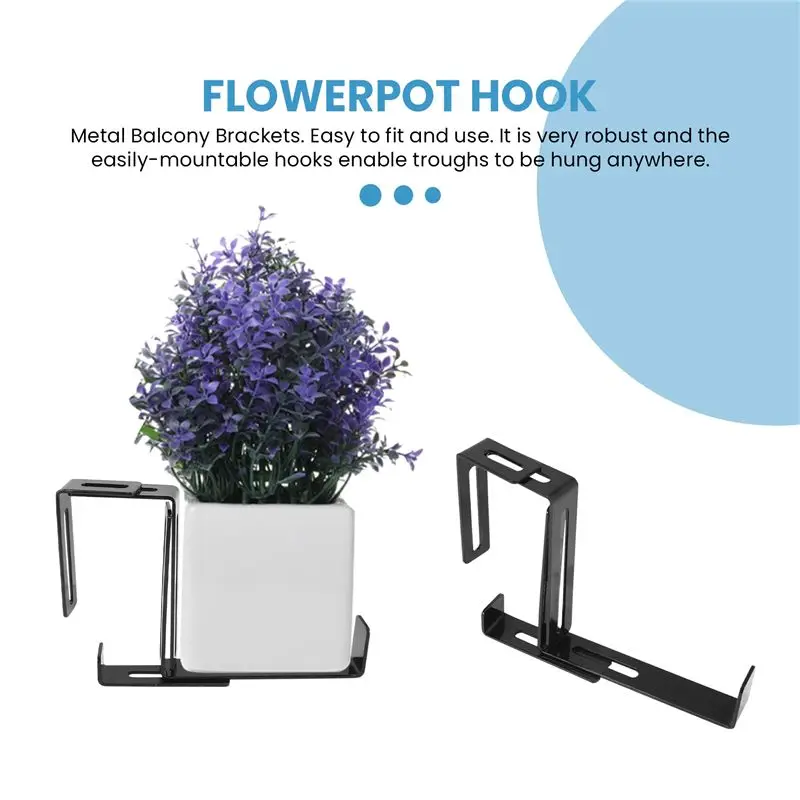 1 Pair Hook Trough Plant Pot Hanging Hooks Rail Balcony Planter Holder Brackets Iron Hooks Height Adjustable Hook Highly Recomme