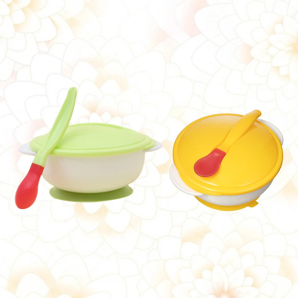 

2 Sets Suction Bowl with Spoon Anti Slip Baby Feeding Bowls Toddler Training Kids Tableware Safe Non Breakable