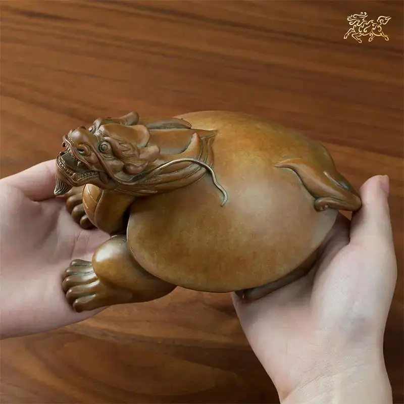 Asia high grade exorcise evil spirits Bring wealth money GOOD LUCK Dragon turtle BRONZE Sculpture ART FENG SHUI Statue