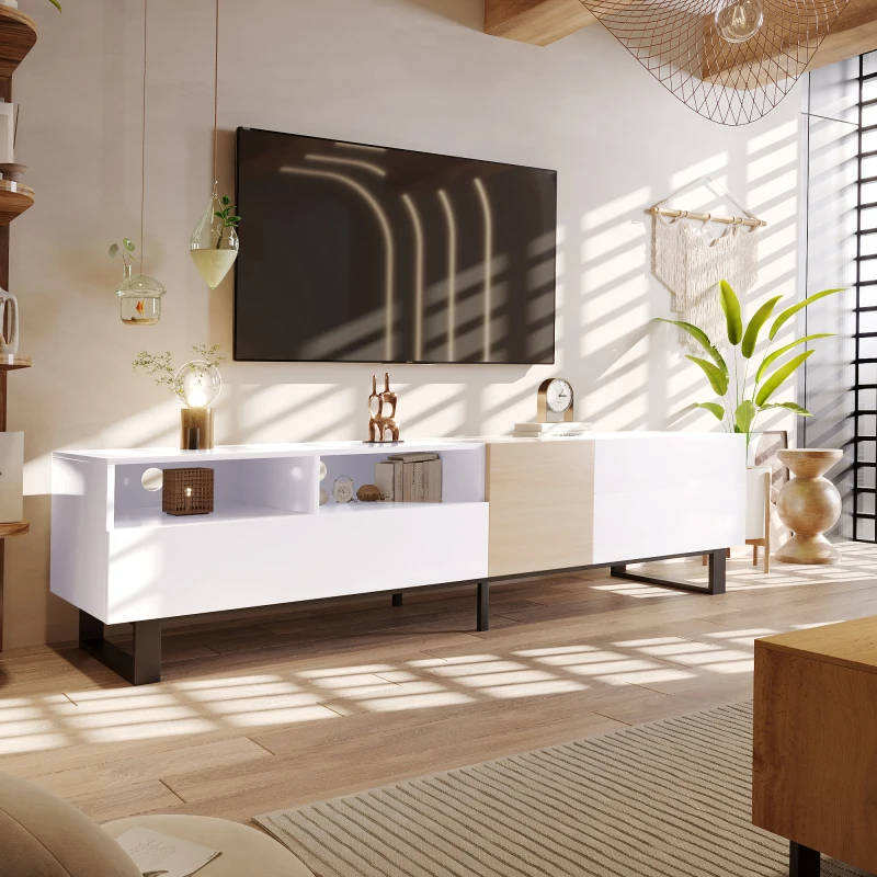 

Modern Stand 80 Inch TV Double Storage Space Media Console Table Entertainment Center With Drop Down Door For Living Room