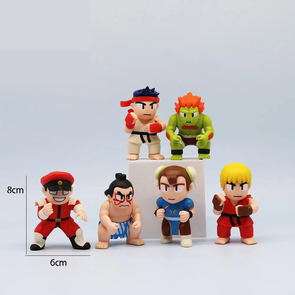 6 pezzi/lotto Q Ver. Figura Street Fighter 8 cm Ryu Ken Vega Chun-Li E. Honda Personaggio Figura Gioco Modello periferico Ornamenti