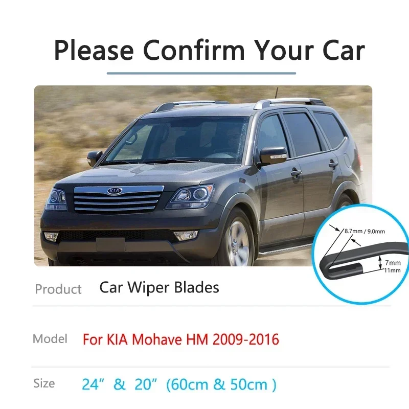 

For KIA Mohave HM 2009~2016 Front Wiper Blades Rubber Strip Refill Cutter Windscreen Windshield Window Cleaning Parts U J Hook