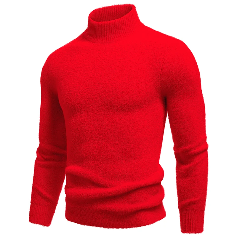 New Autumn Winter Men\'s Mock Neck Knit Pullovers Fashion Solid Slim Fit Knitted Sweater Men Casual Warm Pullover Knitwear Man
