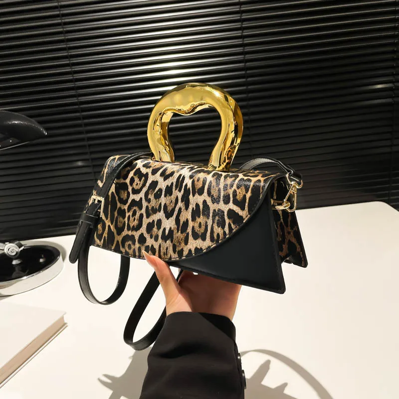 Leopard Pattern Bag for Women 2024 New Fashion Checkered Texture Western Style Versatile Handheld Crossbody Small Square Bag