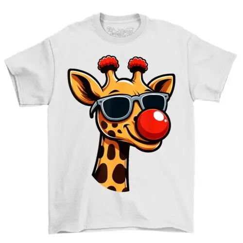 Cute Giraffe Red Nose Novelty Funny T-Shirt Adults & Kids Comedy Tee Shirt