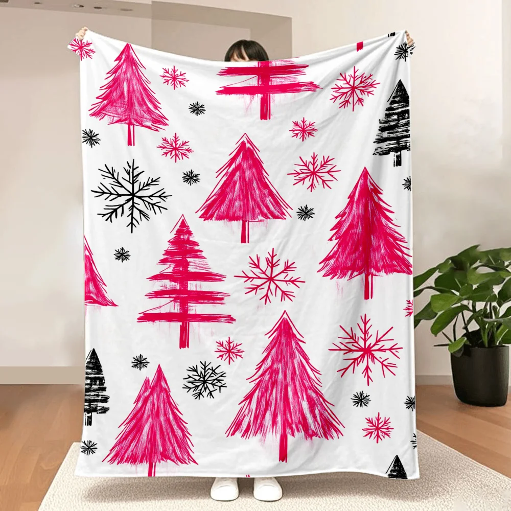 1PC Christmas Tree and Snowflake Print Blanket — Made of soft plush flannel, perfect for sofas, beds, or recliners. It is ideal