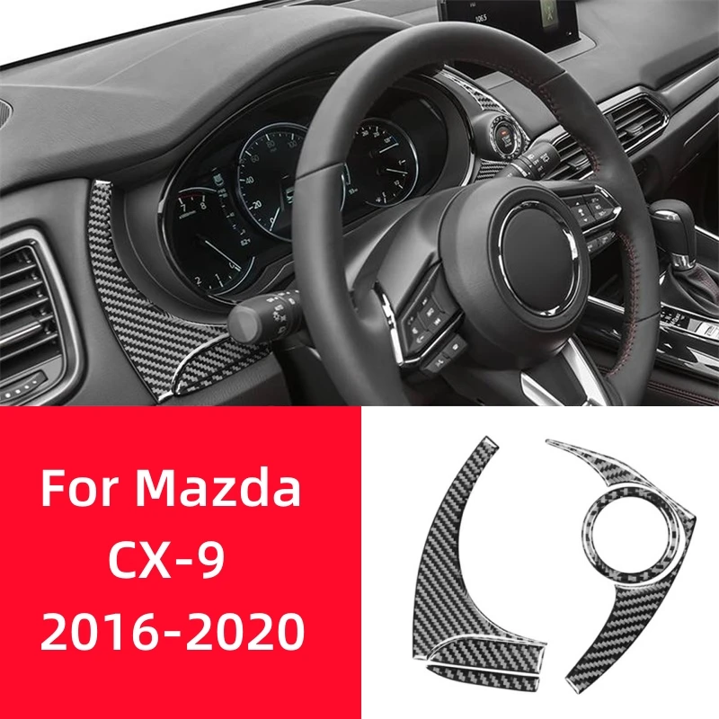 

For Mazda CX-9 2016-2023 Accessories Carbon Fiber Interior Car Speedometer Border Decoration One Click Start Button Trim Frame