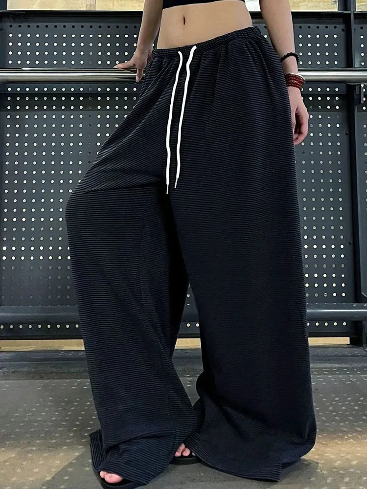 スター刺繍パンツ女性ヴィンテージストライプストリート原宿ワイドレッグパンツハイウエストルーズカジュアル怠惰な風ジャズパンツ