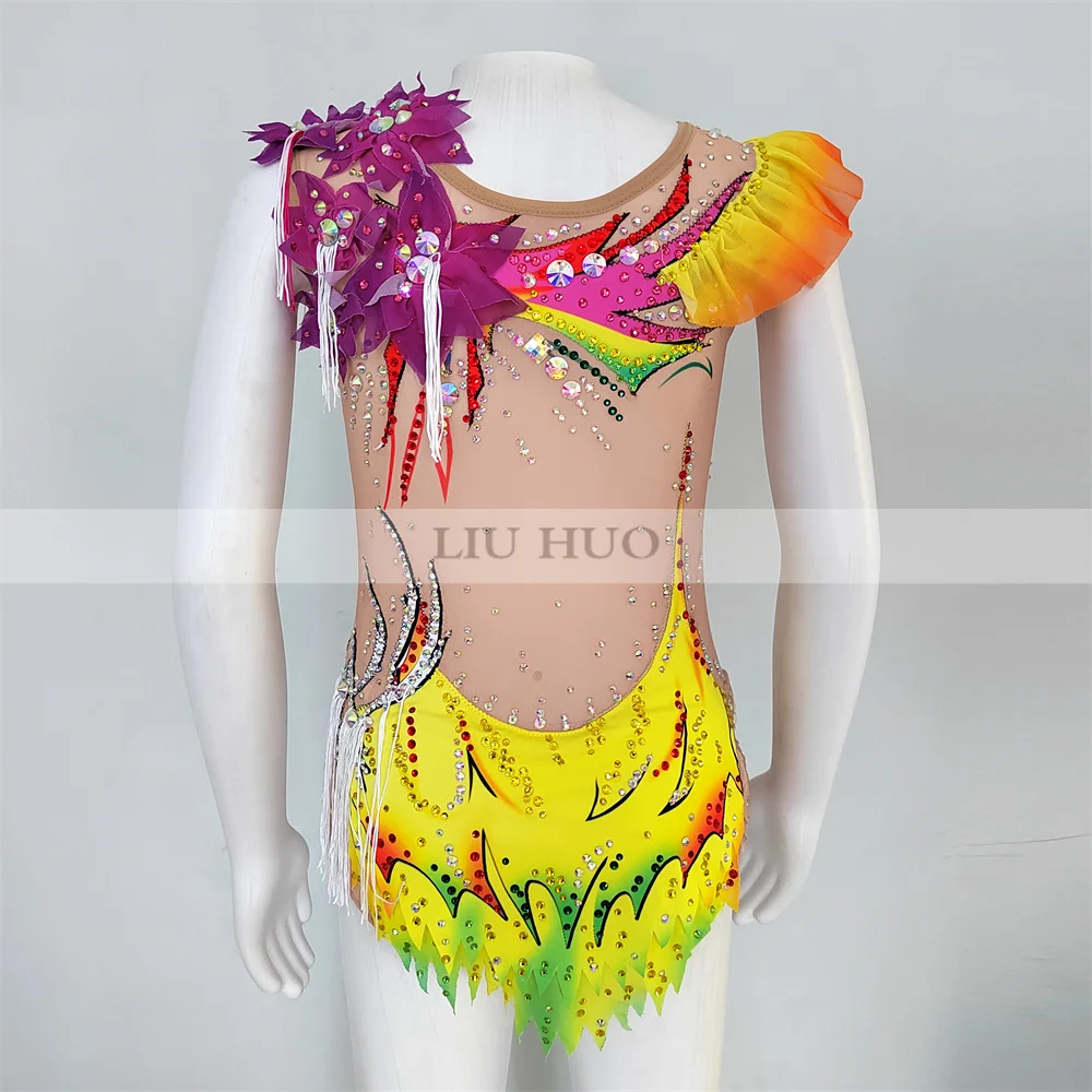 LIUHUO-collant sem mangas para mulheres e meninas, fantasia personalizada de ginástica rítmica, vestido de dança para performance, competição, multicolorido