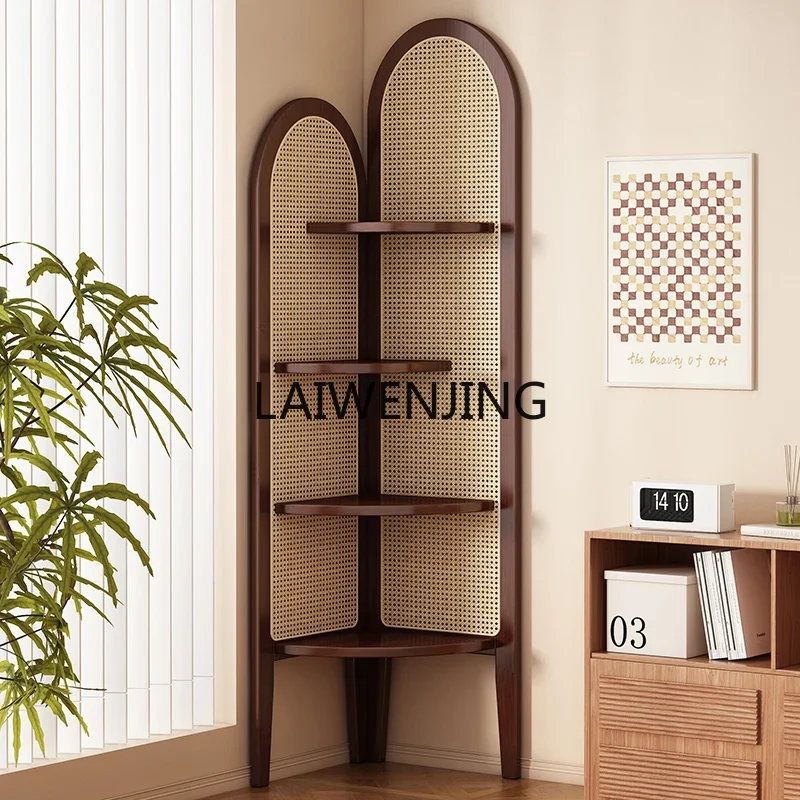 LYN living room retro corner display storage rack rattan storage corner cabinet