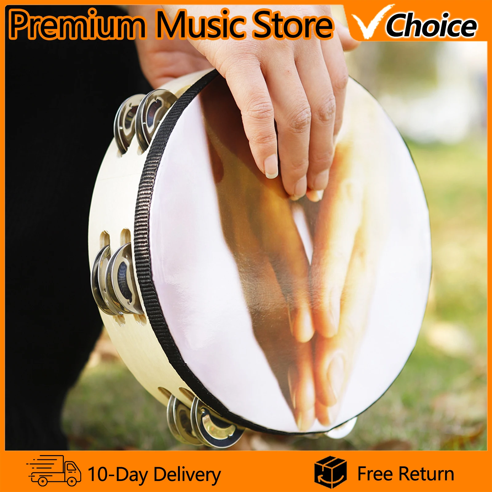 8 بوصة الدف الخشبي باليد الدف طبل جرس قرع آلة موسيقية الأطفال التعليمية KTV حفلة ألعاب أطفال