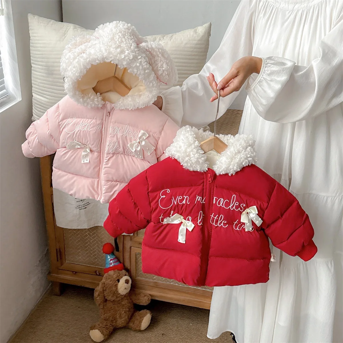 

Infant Baby Girls Down Jacket New Winter Lamb Woolen Hooded Thick Warm Toddler Kids Girls Down Coat Newborn Girl Outerwear Coat