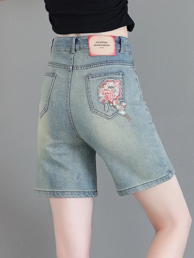 

High Waist Straight Leg Short Jeans Women's Summer Thin New Style National Style Fashionable High Waist Straight Tube Shorts