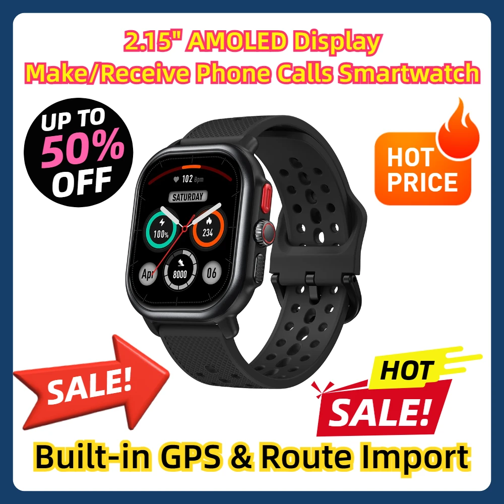 

2.15" AMOLED Display Make/Receive Phone Calls Smartwatch GPS Smart Watch Built-in GPS & Route Import