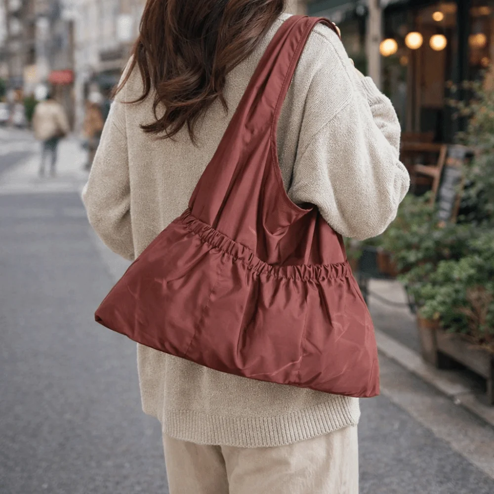 Lightweight Foldable Shopping Bag Large Capacity Reusable Women Shoulder Bags All-match Drawstring Pocket Eco-friendly Tote Bag