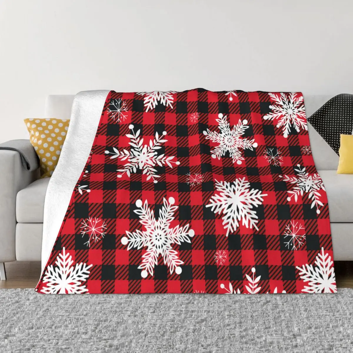 

Christmas Blanket Flannel Winter Snowflakes On A Buffalo Plaid Multi-function Warm Throw Blankets for Sofa Outdoor Quilt