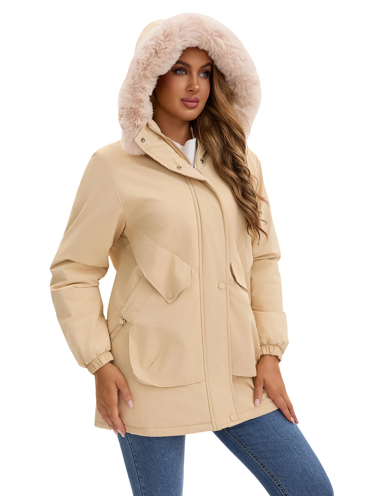 

Parkas Feminina Inverno Womens Autumn Athleisure Waterproof Drawstring Cozy Lady'S Warm Medium-Length Comfy Layered Thickened OL