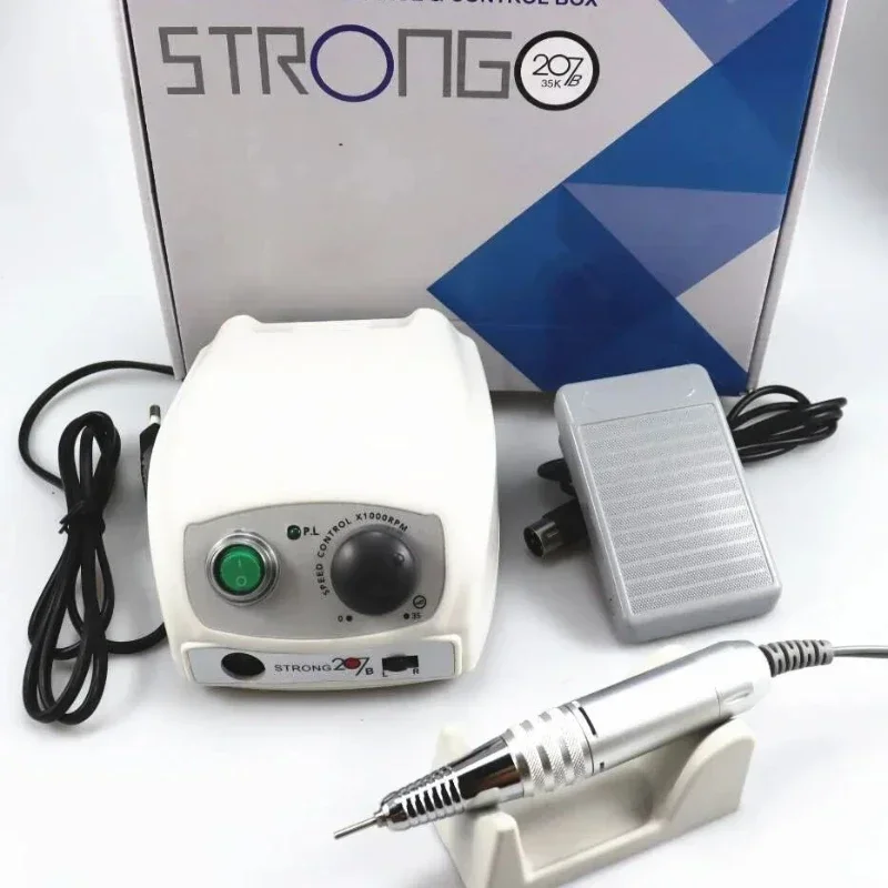 Professional Nail Drill Machine Set: STRONG 207 Control Box & 35,000 RPM 120II Handlepiece for Manicure, Pedicure & Nail Art