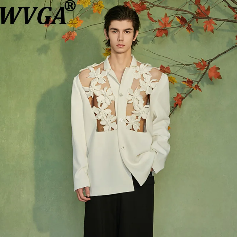 

WVGA весна осень новый мужской элитный полый повседневный свободный белый пиджак в стиле панк сексуальный уличный модный дизайн костюм-пальто W10952
