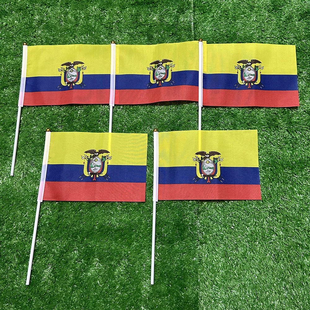 SKY FLAG Ecuador hand Flag 10/20/50/100pcs 21*14cm Ecuador Hand Waving Flags With plastic pole For Sports Activity Home Decor